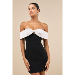 Extravagant Moment Black and White Off-the-Shoulder Mini Dress